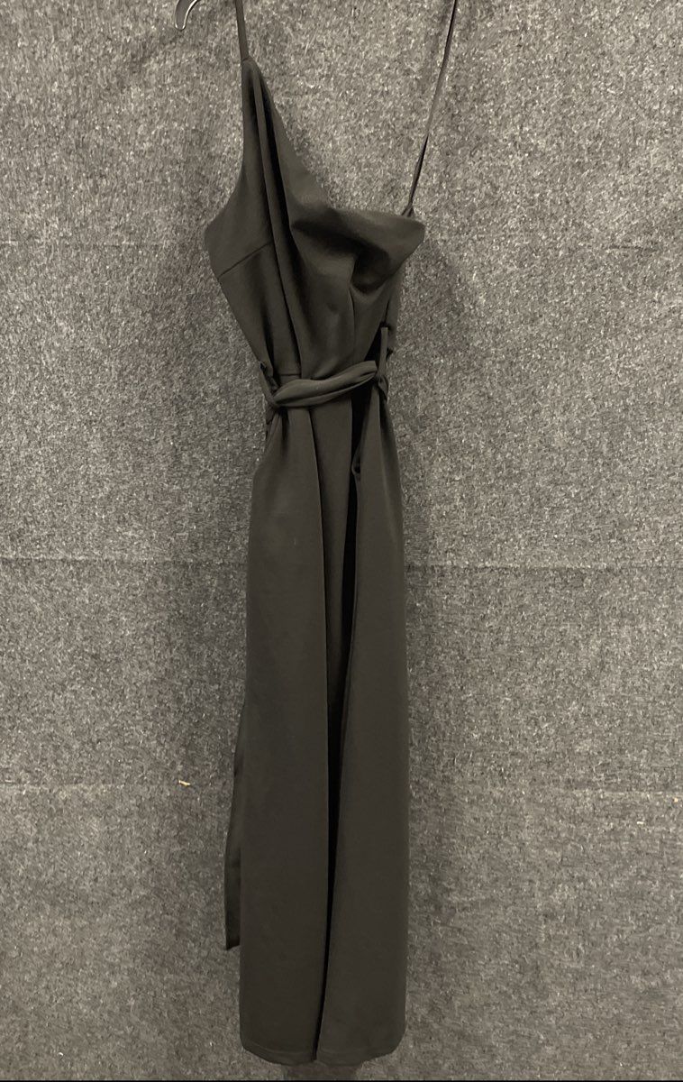 Anrabess Women's Jumpsuit Black One Shoulder Tie Waist Wide Leg Formal NWT Sz L