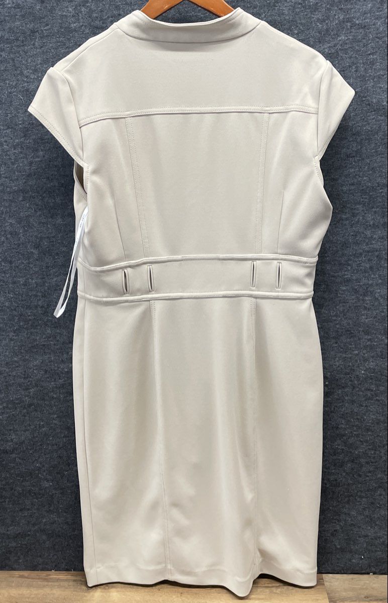 Calvin Klein Women's Beige Sleeveless Button Front Belted Coat Dress Sz 12