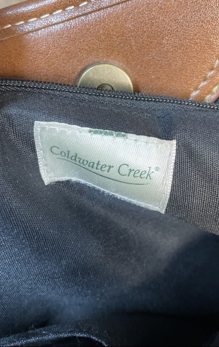 Coldwater Creek Cream Brown Canvas Faux Leather Trim Large Tote Shoulder Bag