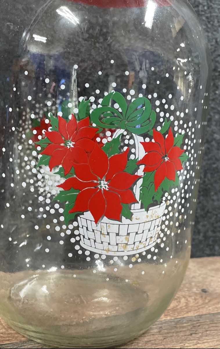 Vintage Carlton Glass 3L Cookie Jar Poinsettia Basket Christmas Holiday USA