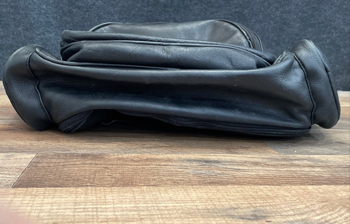 SOL Black Leather Multi-Pocket Travel Campus Backpack Bag