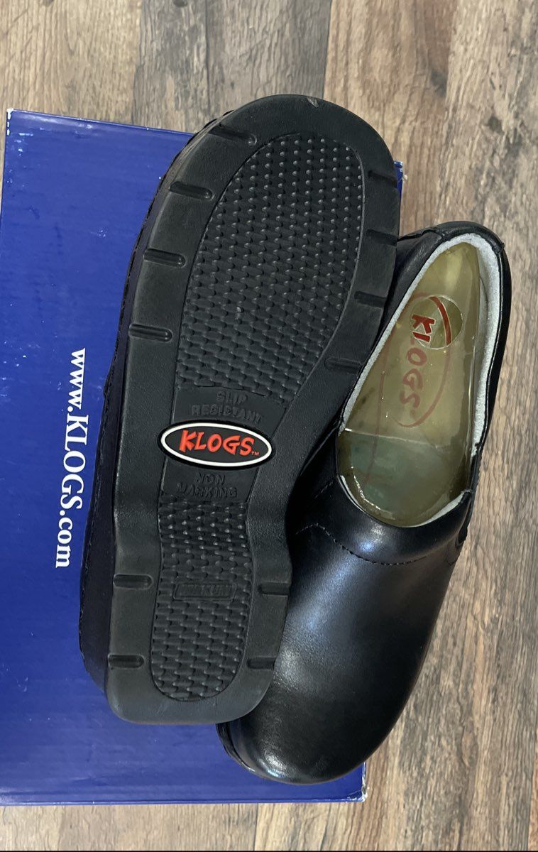 Klogs USA Black Leather Professional Slip-On Work Clogs Women's Size 7.5W DS