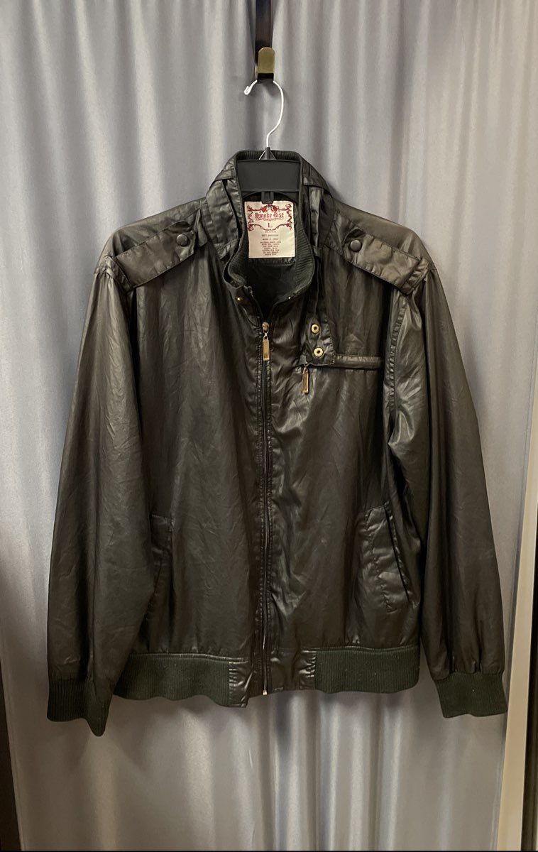 Smoke Rise Mens Black Retro Military Bomber Jacket Full Zip Coated Sz L