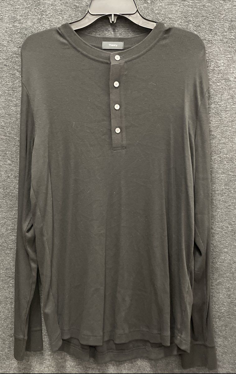 Theory Men's Miller Henley Black Studio Rib Long Sleeve Shirt Size XL NWT
