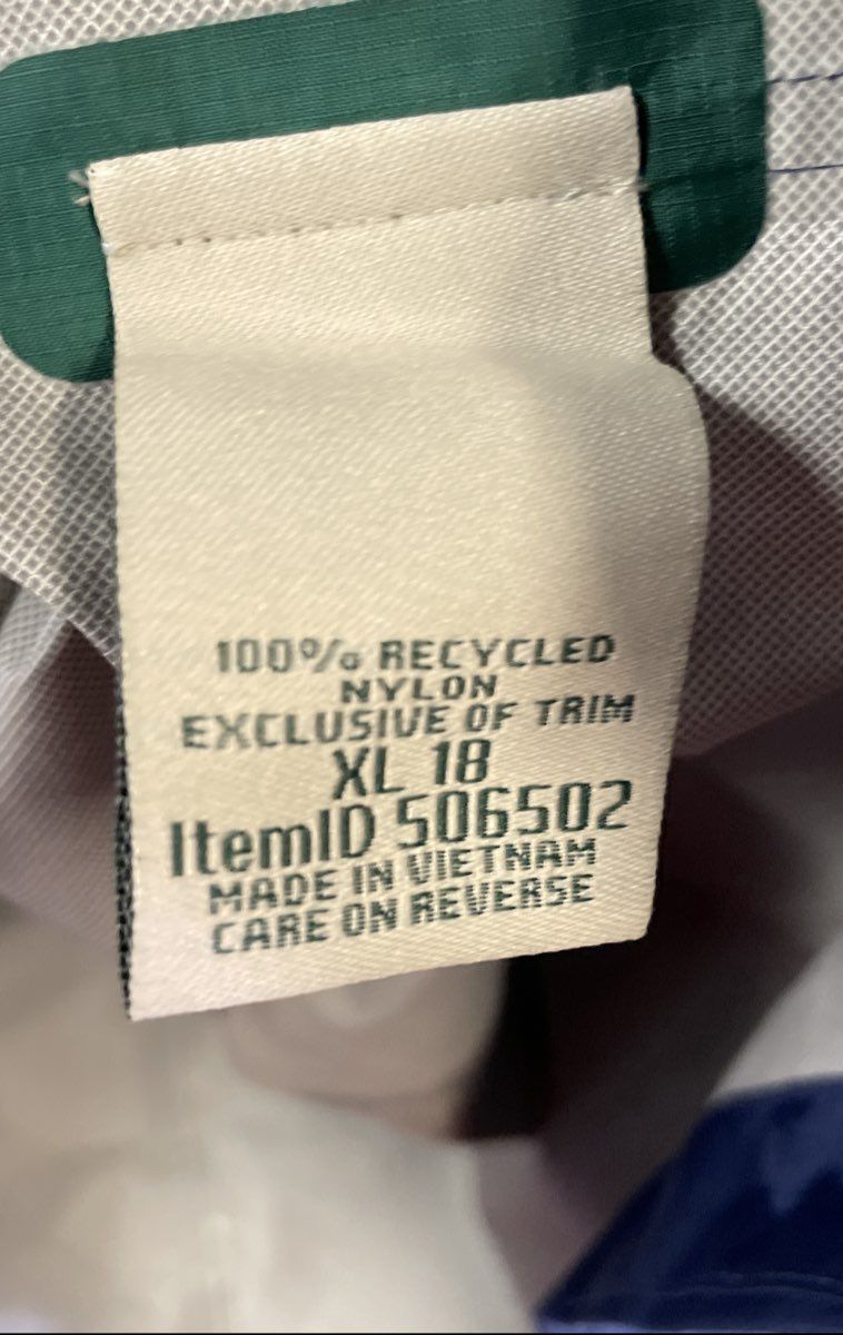 LL Bean Youth Rain Jacket Windbreaker Green Blue TEK Recycled Nylon Sz XL 18