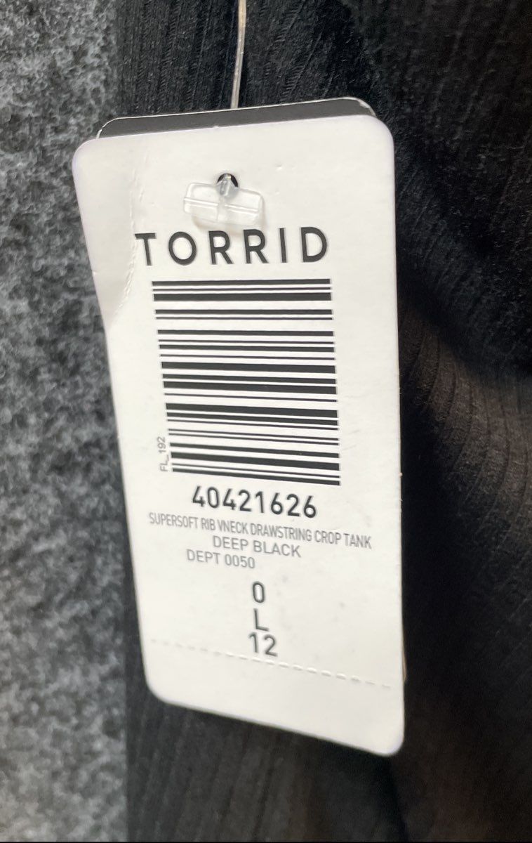 Torrid Women's Black Supersoft Rib V-Neck Drawstring Cinch Crop Tank NWT Sz 0 12