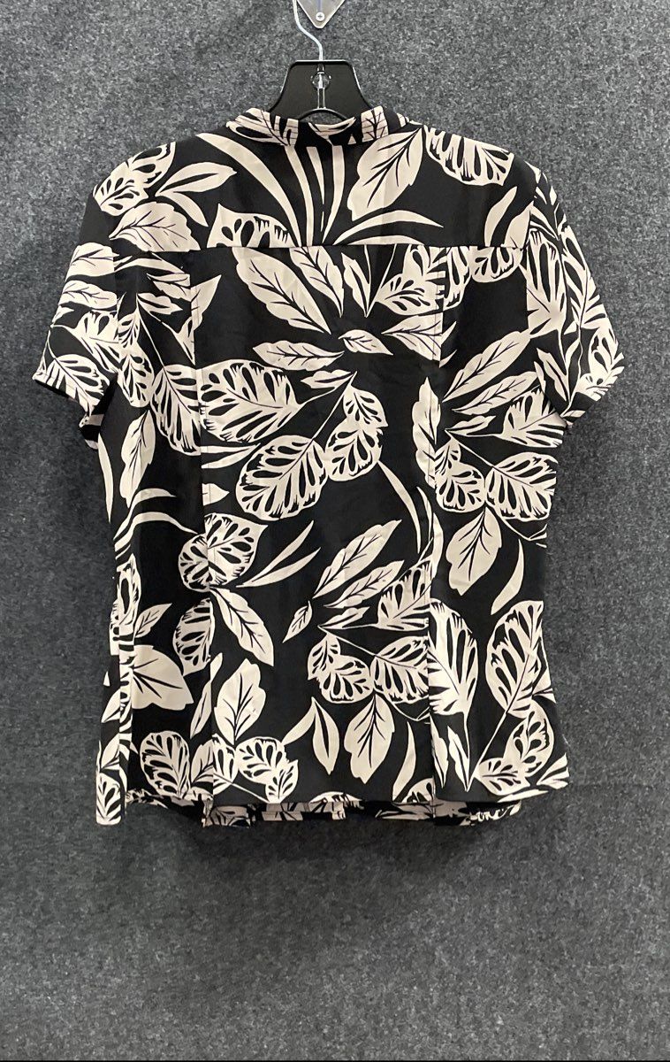 Dana Buchman Women's Black Cream Tropical Palm Leaf Aloha Shirt Blouse Size L