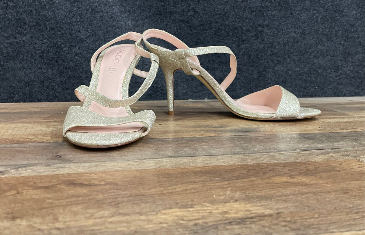 Aldo Silver/Pink Glitter Strappy Slingback Stiletto Heels Women's Size 9