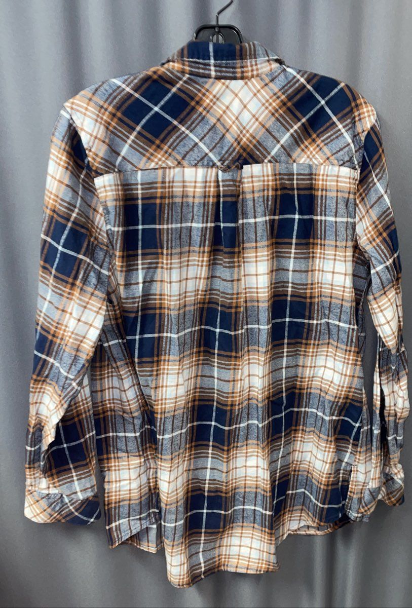 Sonoma Men's Blue Orange Plaid Long Sleeve Button Up 100% Cotton Shirt Sz L
