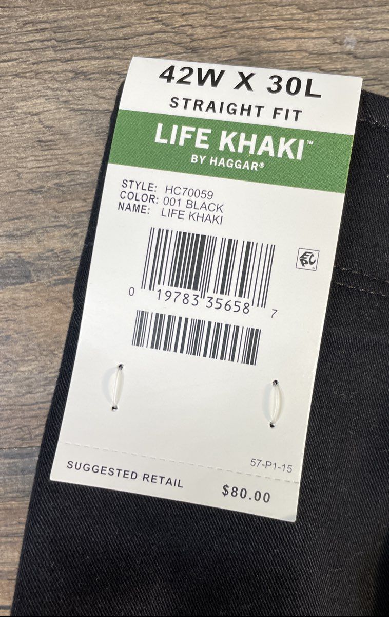 Haggar Men's Life Khaki Comfort Chino Black Straight Fit Pants Sz 42x30 NWT