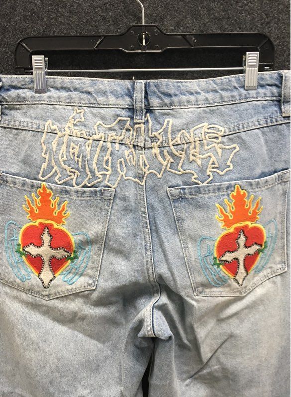 Ninth Hall Men's Ambush Jeans Light Wash Blue Embroidered Sacred Heart Sz 34