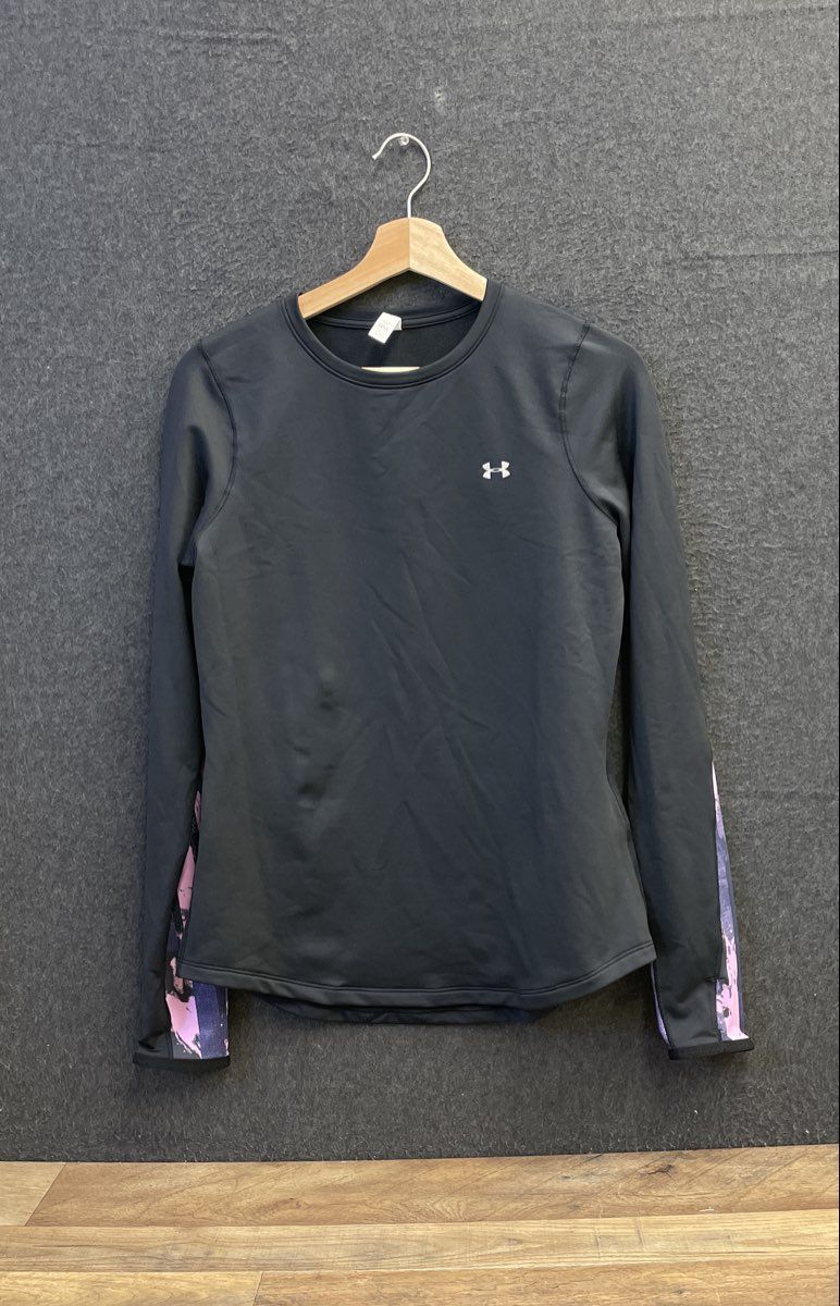 Under Armour Women's Black ColdGear Long Sleeve Top Purple Patterned Sz M NWT