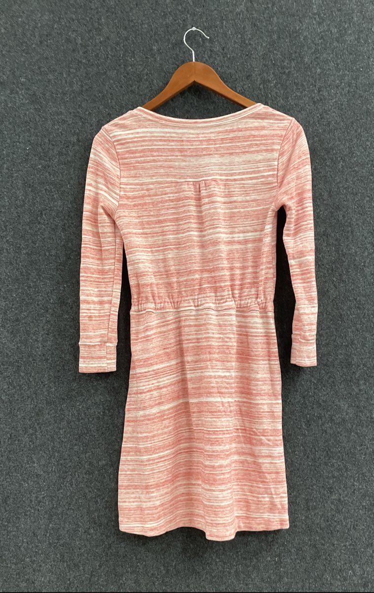 Saturday Sunday Women's Dress Pink White Striped Henley Drawstring Waist Sz XS