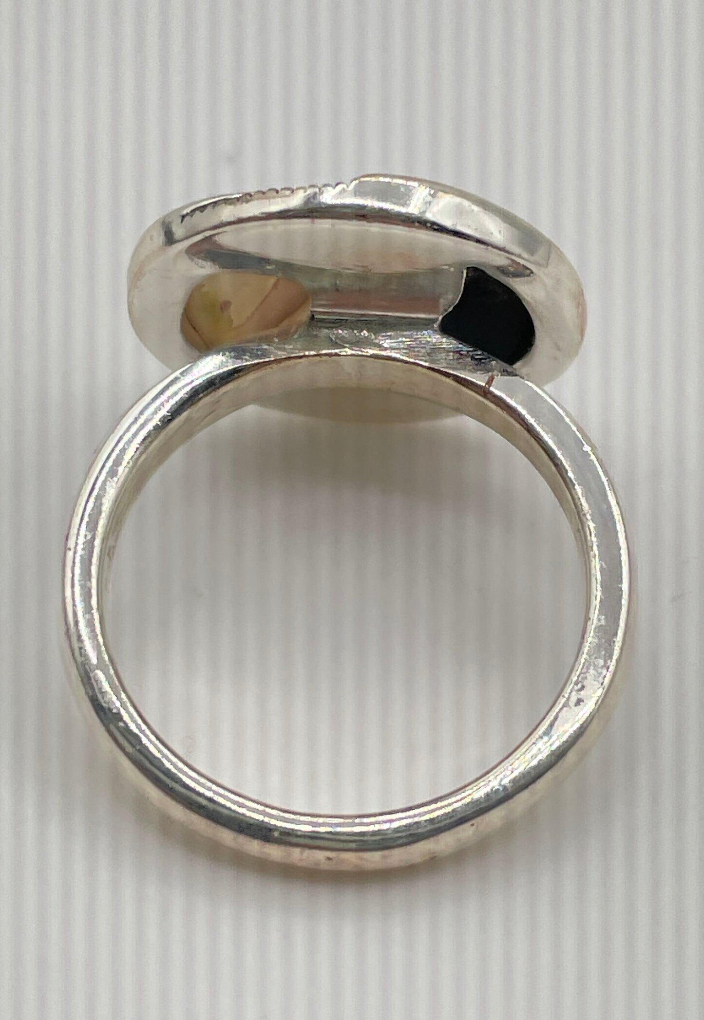 925 Sterling Silver Mother of Pearl Black Onyx Marcasite Yin Yang Ring 5.6g
