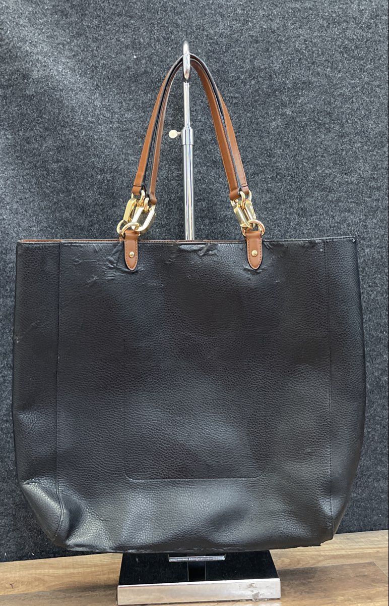 Lauren Ralph Lauren Black Pebbled Leather Large Tote Bag Gold Hardware