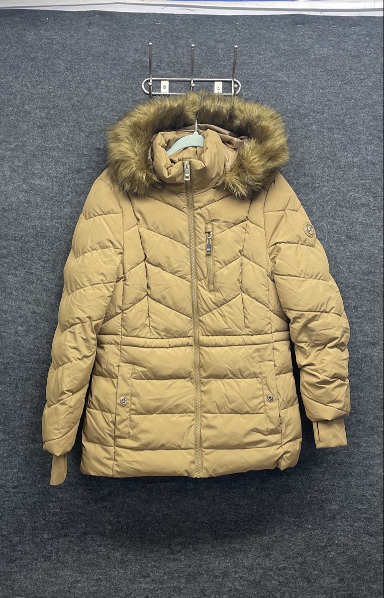 MICHAEL Michael Kors Women's Tan Faux Fur Trim Hooded Puffer Jacket Sz S
