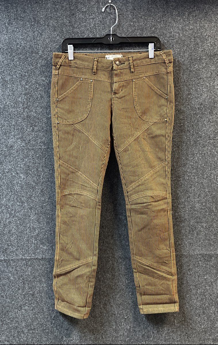 Free People Women's Yellow & Black Hickory Stripe Skinny Moto Pants Size 28