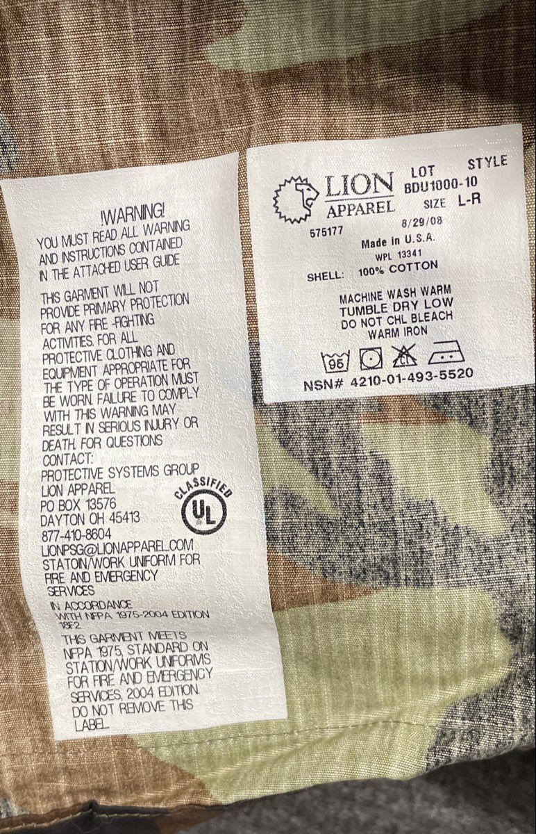 Lion Apparel Men's Woodland Camo BDU Field Jacket 100% Cotton Ripstop Sz L-R