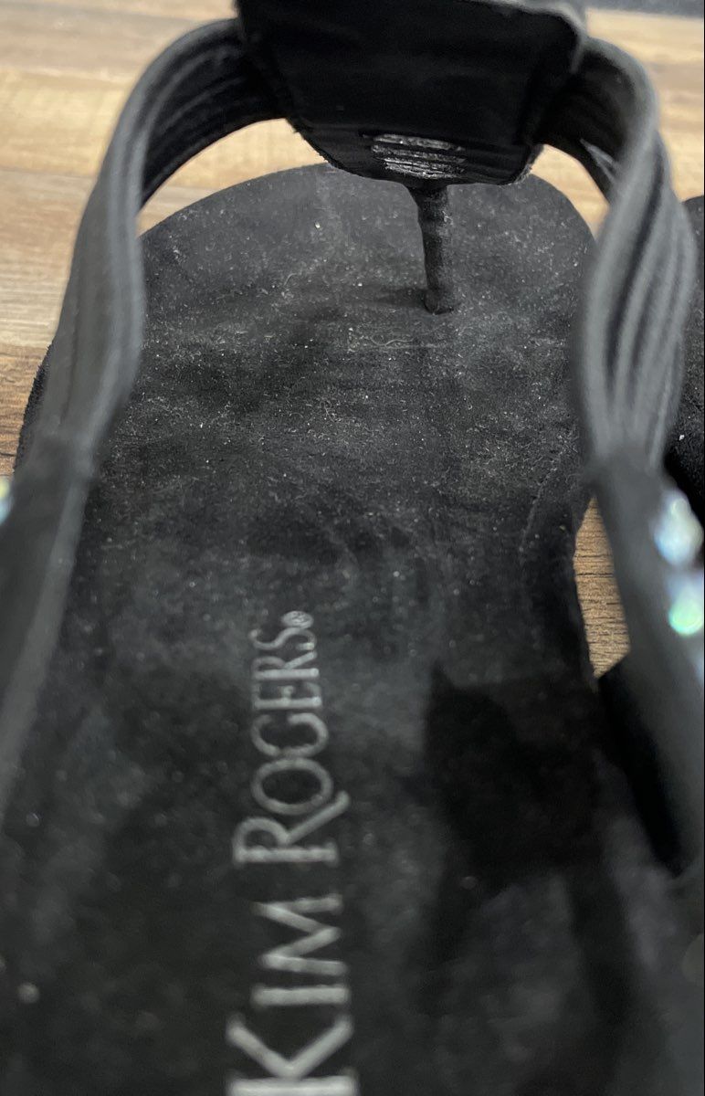 Kim Rogers Black Embellished Rhinestone Thong Slingback Sandals Size 6.5M
