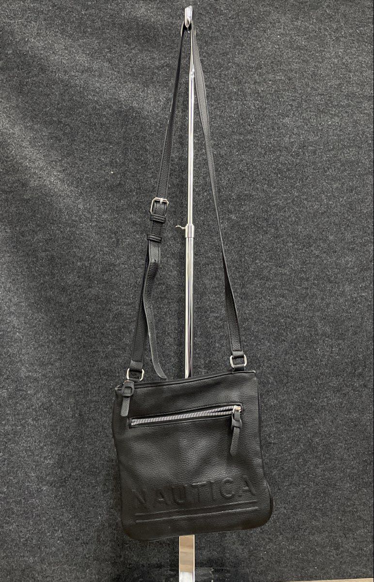 Nautica Black Pebbled Leather Crossbody Bag Small Front Zip Pocket