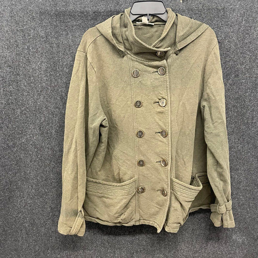 Coldwater Creek Women's Olive Green Double Breasted Hooded Jacket Size XL