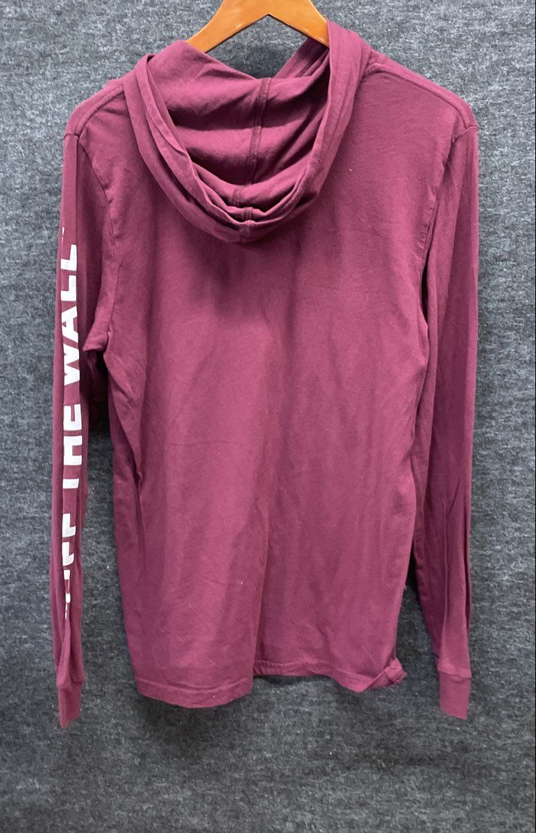 Vans Men's Maroon Red Long Sleeve Hoodie T-Shirt Off The Wall Graphic Sz S