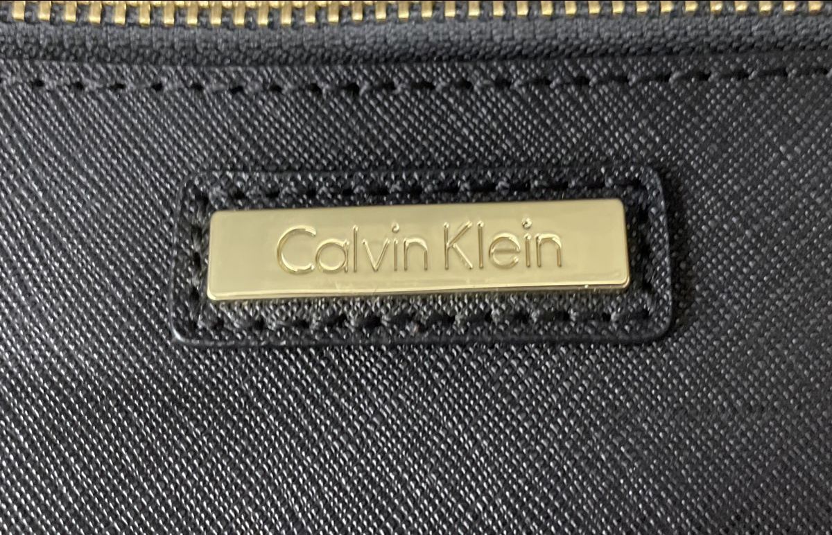 Calvin Klein Black Faux Leather Wristlet Coin Purse Gold Hardware