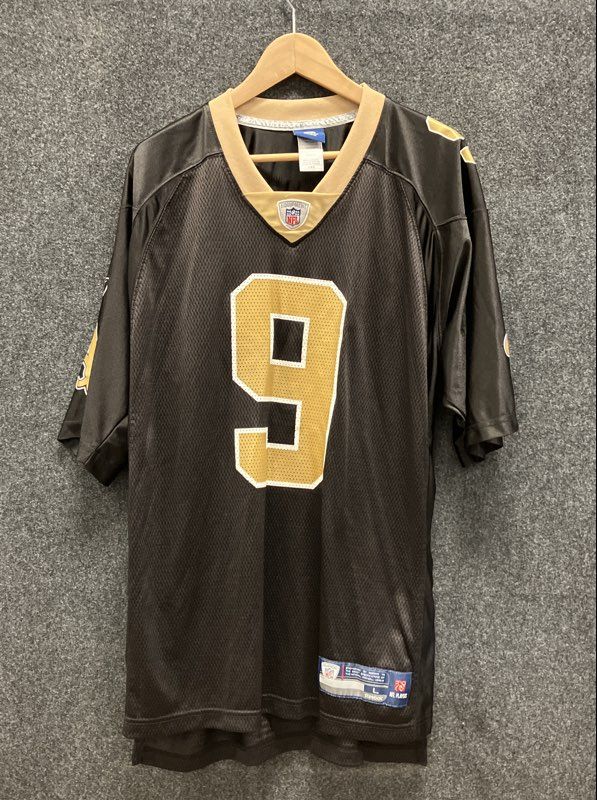 Reebok New Orleans Saints Drew Brees #9 NFL Replica Jersey Black Gold Sz L