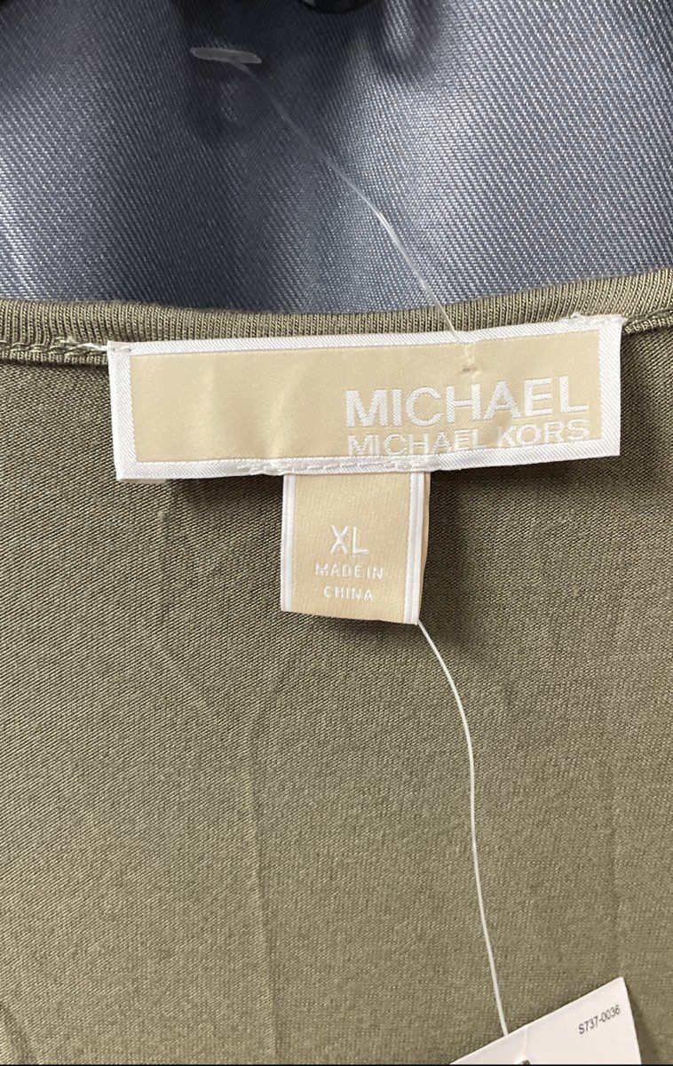 Michael Kors Women's Tunic Safari Green V-Neck Drawstring Roll-Tab Sleeve NWT XL