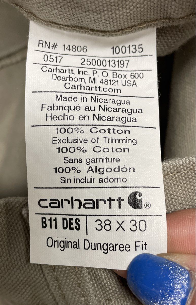 Carhartt Men's B11 Desert Tan Original Dungaree Fit Work Pants 38x30