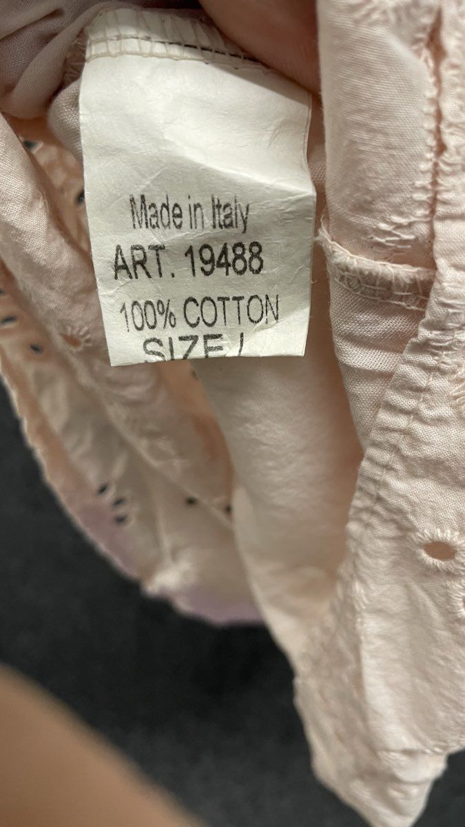 Valentina Naldi Women's Pink Cotton Eyelet Ruffle Sleeve Top Sz L Made in Italy