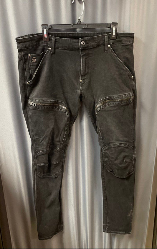 G-Star Raw Men's Air Defense Skinny Black Faded Jeans Sz 38x32