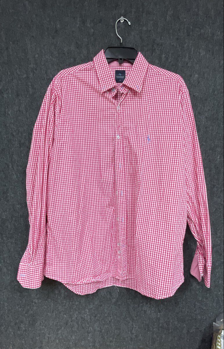 Tailorbyrd Men's Pink White Gingham Check Long Sleeve Button Down Shirt Sz XL