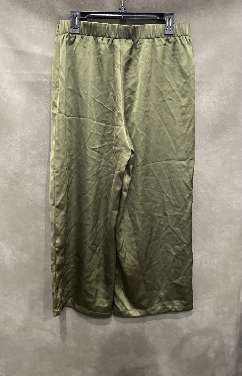 Rachel Zoe Women's Olive Green Silky Satin Wide Leg Pants Sz M