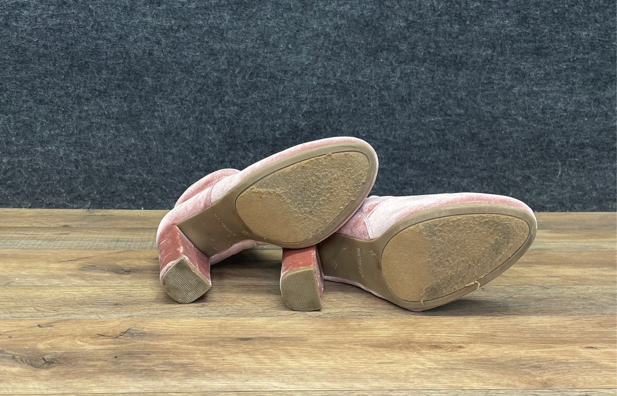 Bamboo Pink Velvet Chunky Block Heel Ankle Booties Women's Size 7