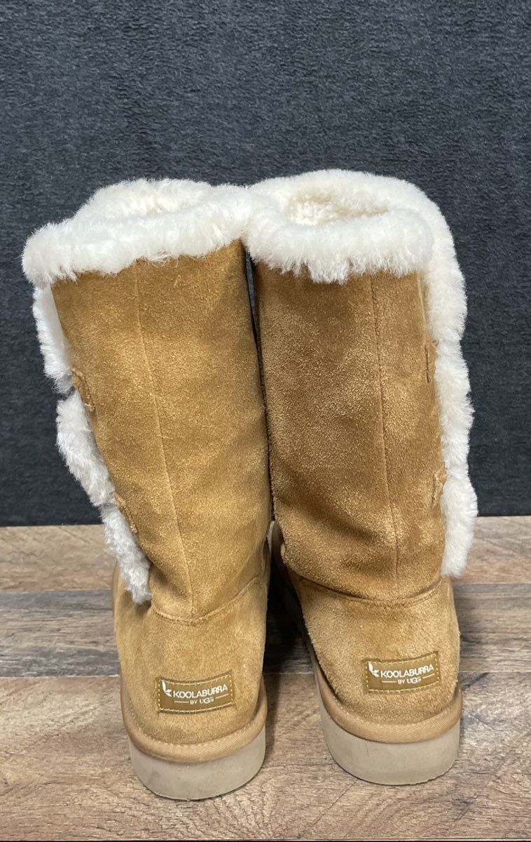 Koolaburra by UGG Victoria Short Chestnut Tan Suede Button Boots Women's Size 9