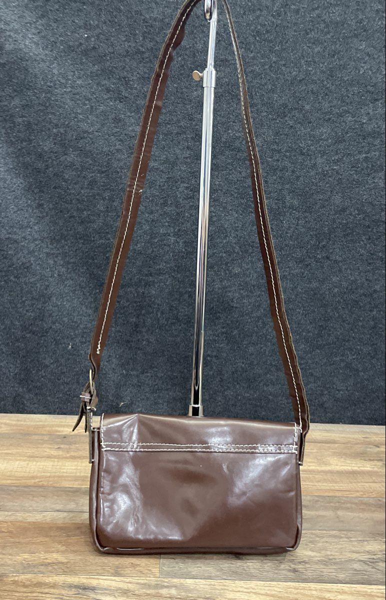 Vintage Brown Leather Crossbody Bag S Monogram White Contrast Stitching