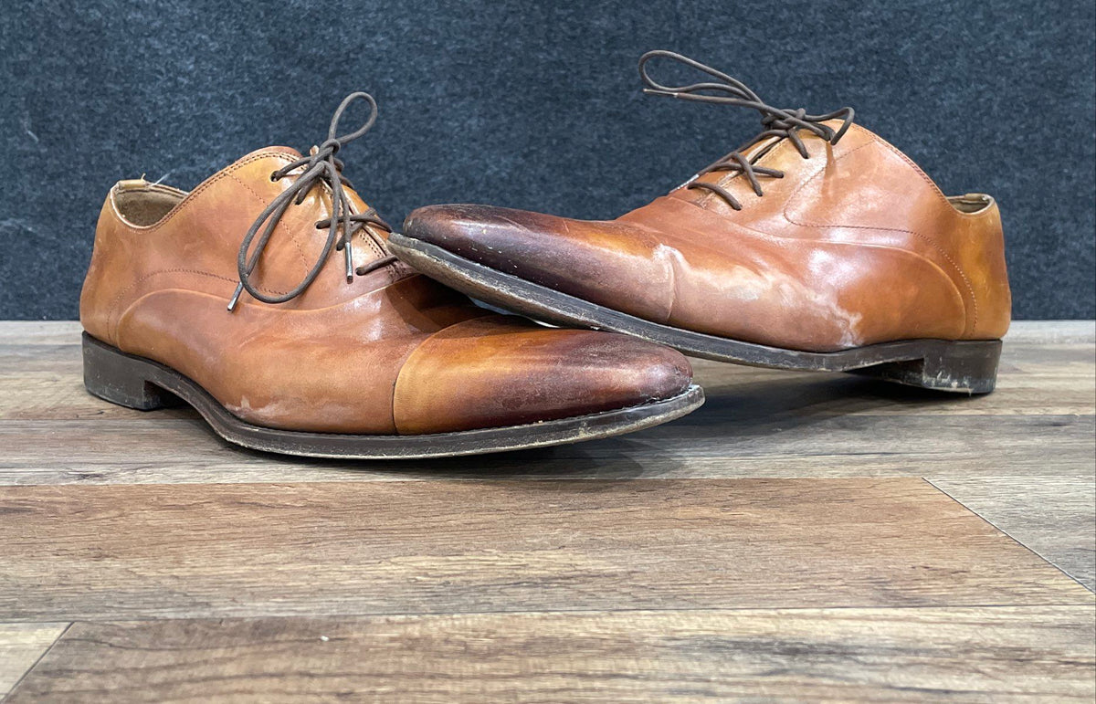 Magnanni Brown Leather Burnished Toe Lace Up Dress Shoes Men's Size 11 M