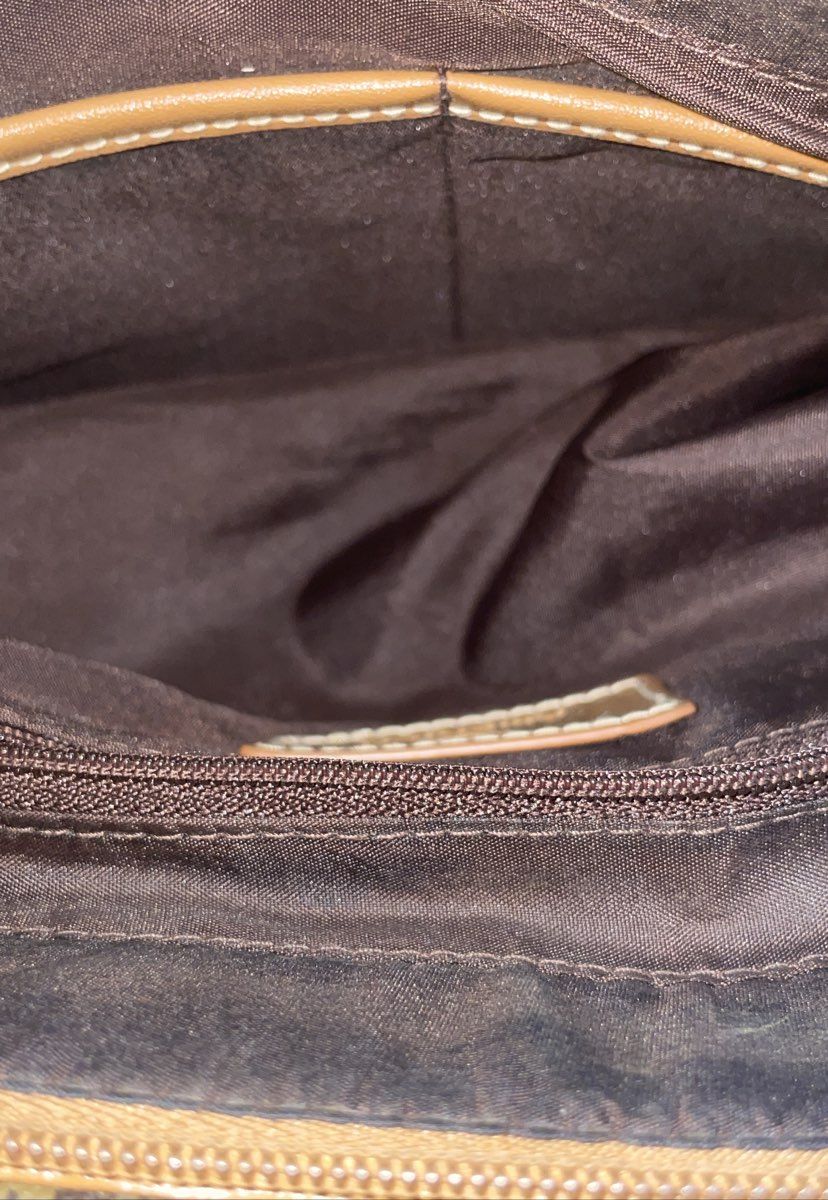Christian Lacroix Brown Tan Monogram Coated Canvas Tote Shoulder Bag Gold Tone