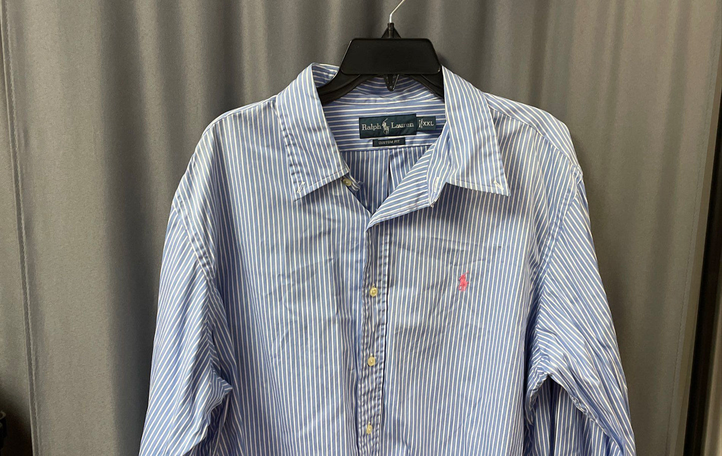 Ralph Lauren Men's Blue White Striped Custom Fit Long Sleeve Shirt Sz XXL