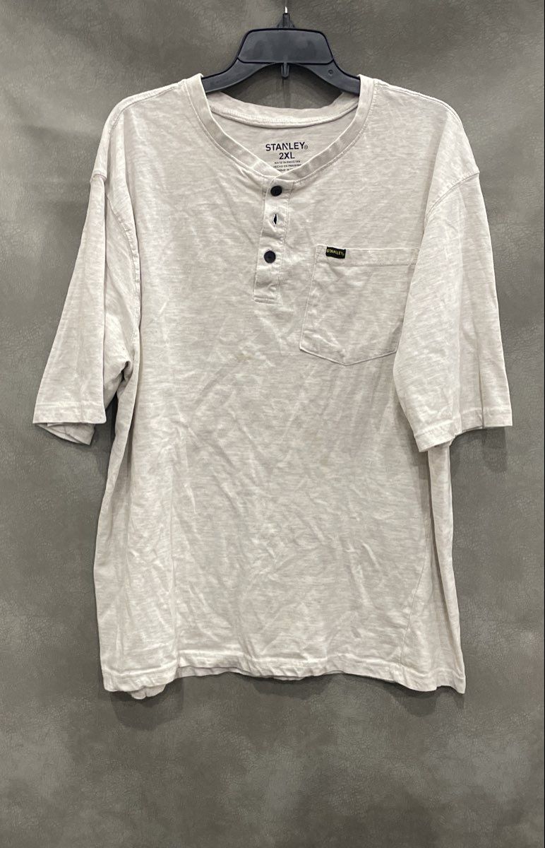 Stanley Men's Off White Heather Short Sleeve Pocket Henley Shirt Sz 2XL