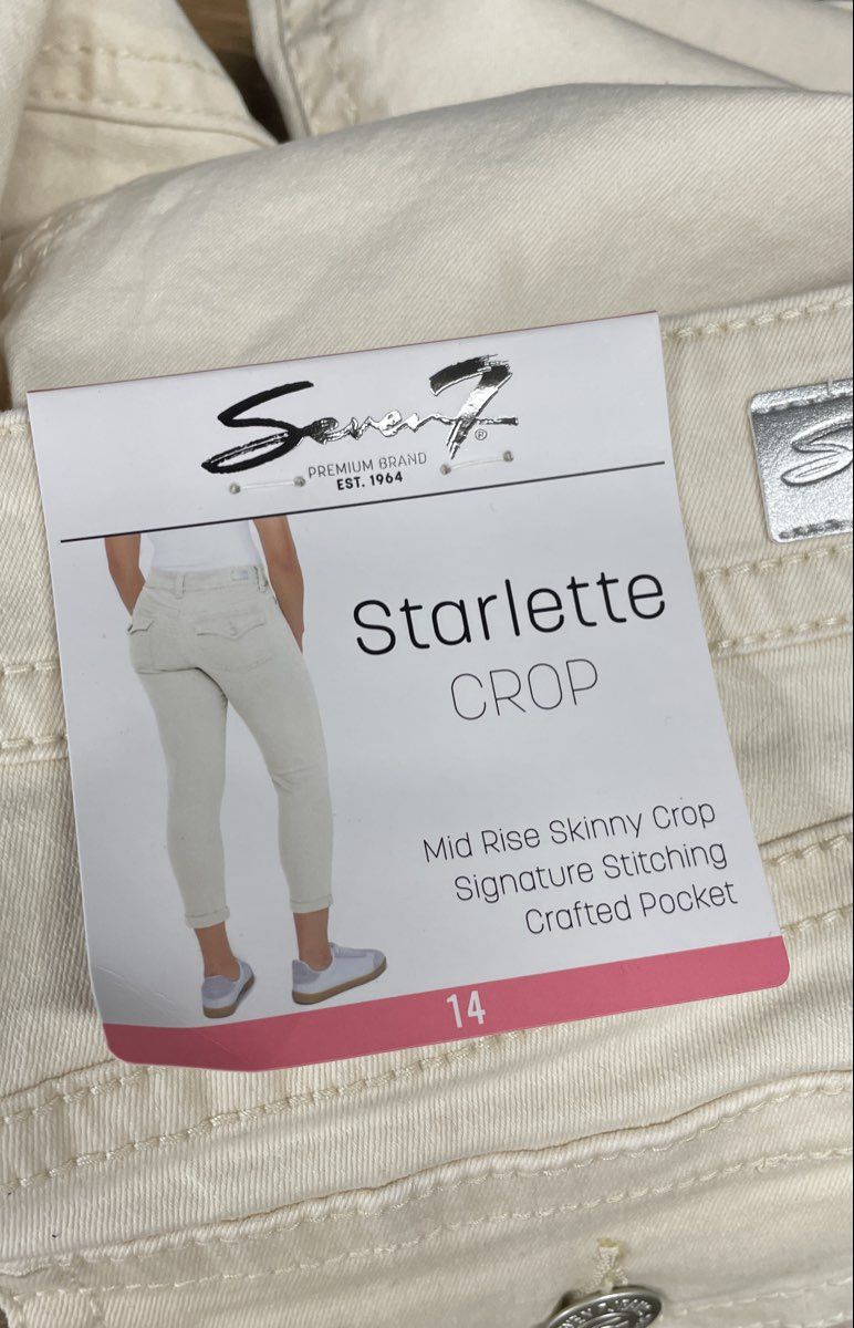 Seven7 Women's White Starlette Crop Mid Rise Skinny Pants Crafted Pocket NWT 14