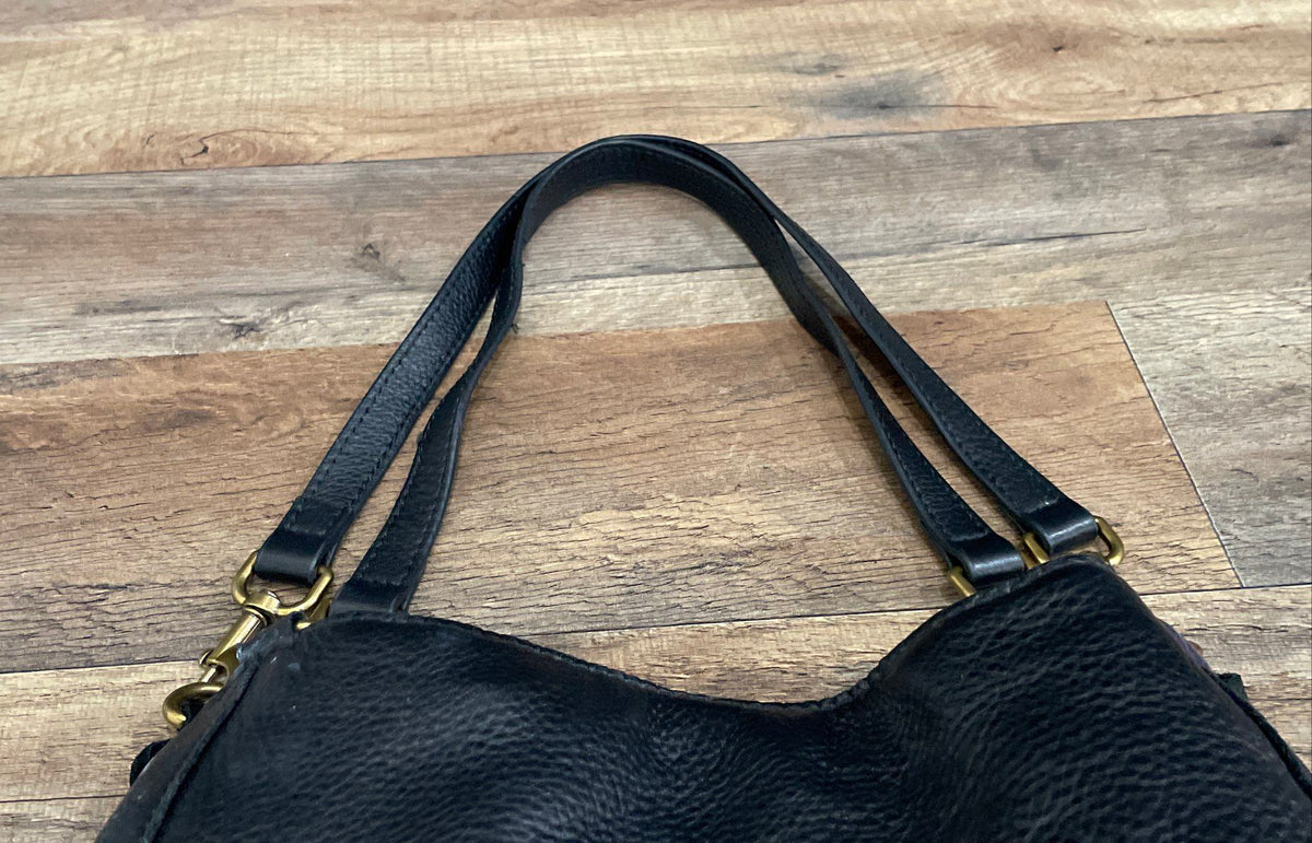 American Leather Co. Black Pebbled Leather Shoulder Bag Gold Hardware