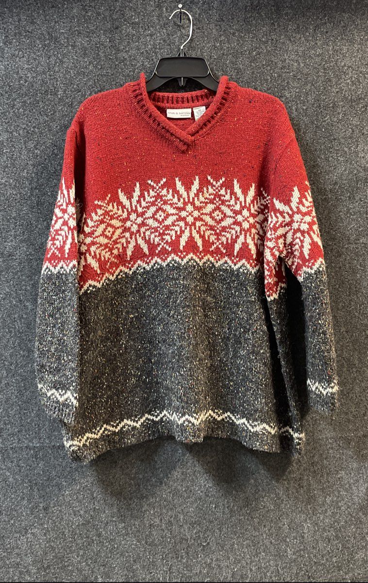 Croft & Barrow Women's Red Gray Fair Isle Snowflake Donegal Sweater 2X