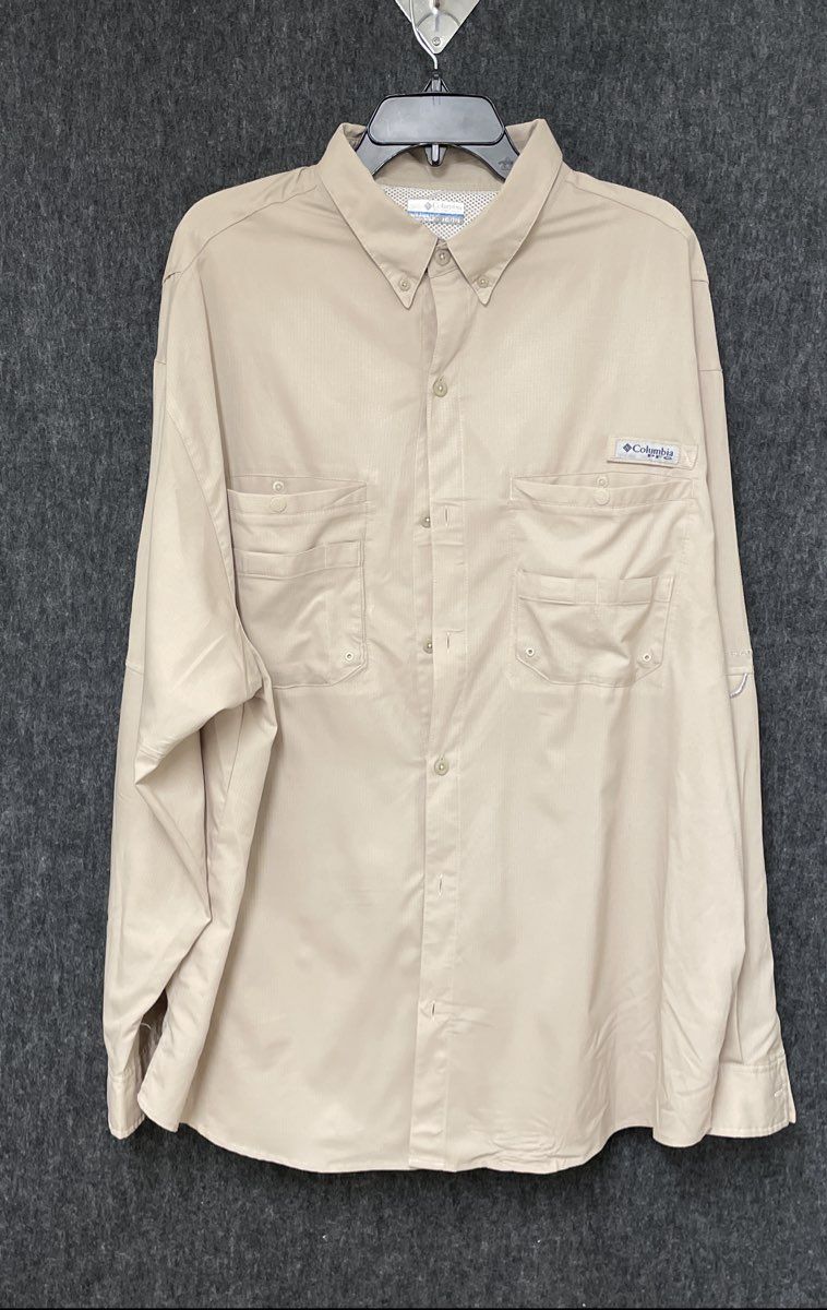 Columbia Men's PFG Tamiami II Long-Sleeve Fishing Shirt Tan Ripstop Vented XXL