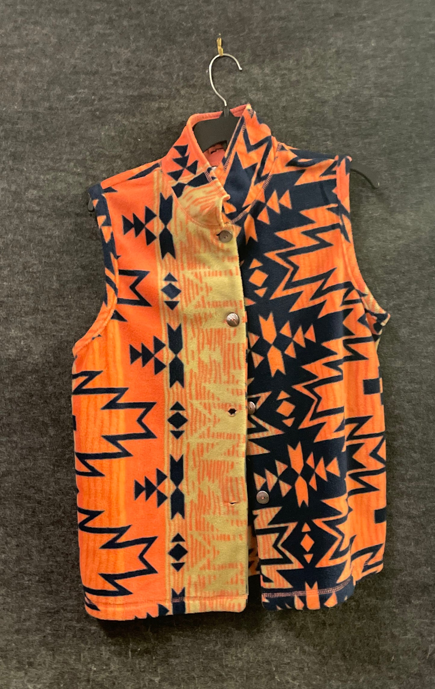 Rebecca Malone Women's Orange Navy Aztec Fleece Vest Snap Front Size M