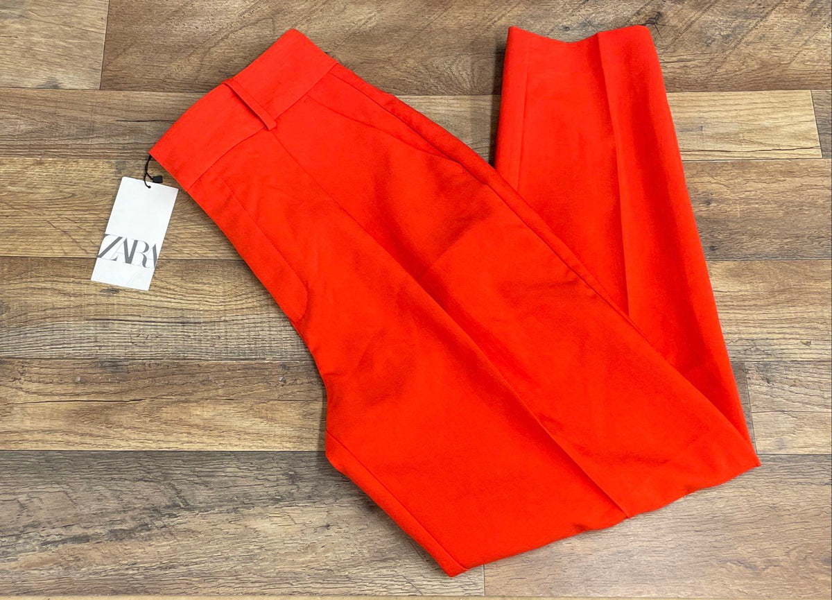 Zara Women's Orange High Waisted Pleated Tapered Trousers Size M NWT