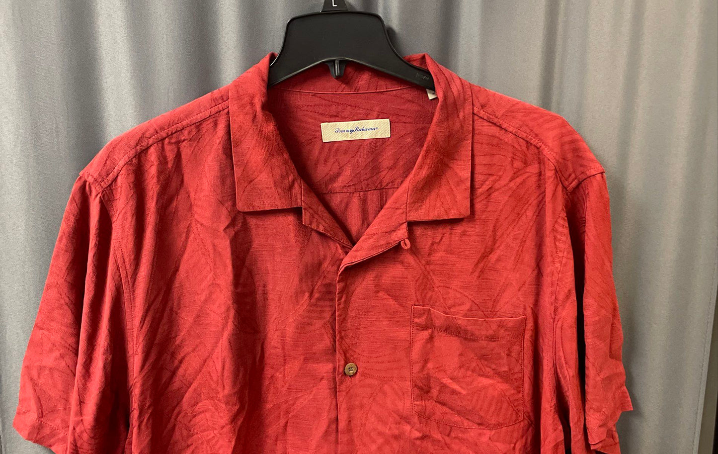 Tommy Bahama Men's Red Silk Blend Tonal Tropical Jacquard Camp Shirt Sz XXL