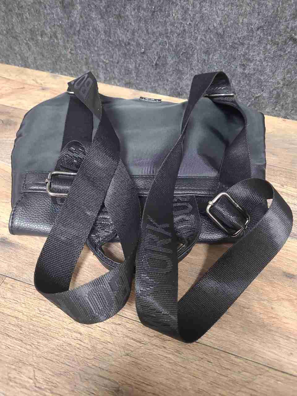 Botkier New York Black Nylon and Leather Trim Backpack Bag Logo Straps