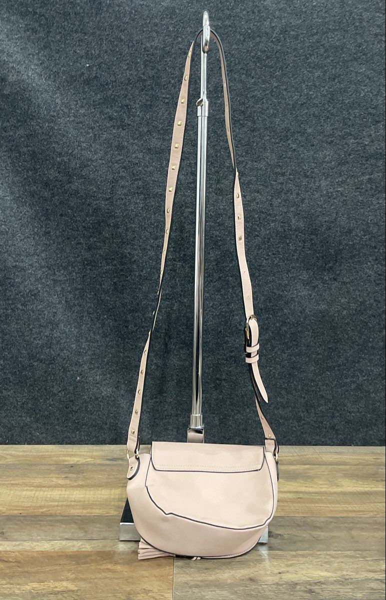 Victoria's Secret Pale Pink Studded Tassel Saddle Crossbody Bag Gold Hardware